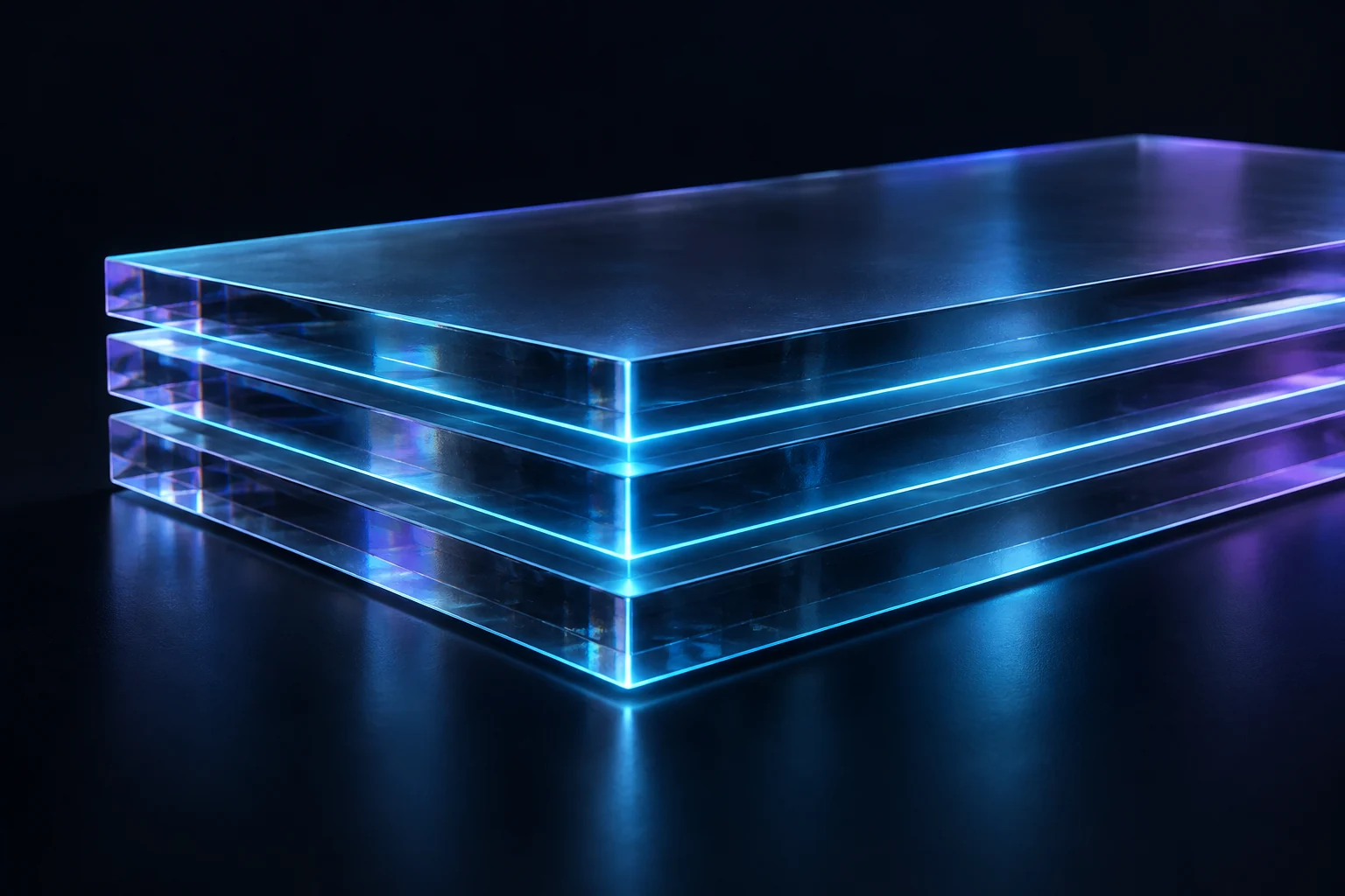 Layers of translucent glass aligned around a shared core of light